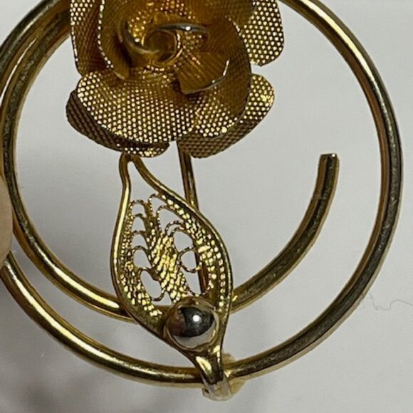 VTG Sarah Coventry "Promise" Gold Tone Circle Brooch Textured Mesh Rose 1.25" - Picture 12 of 13